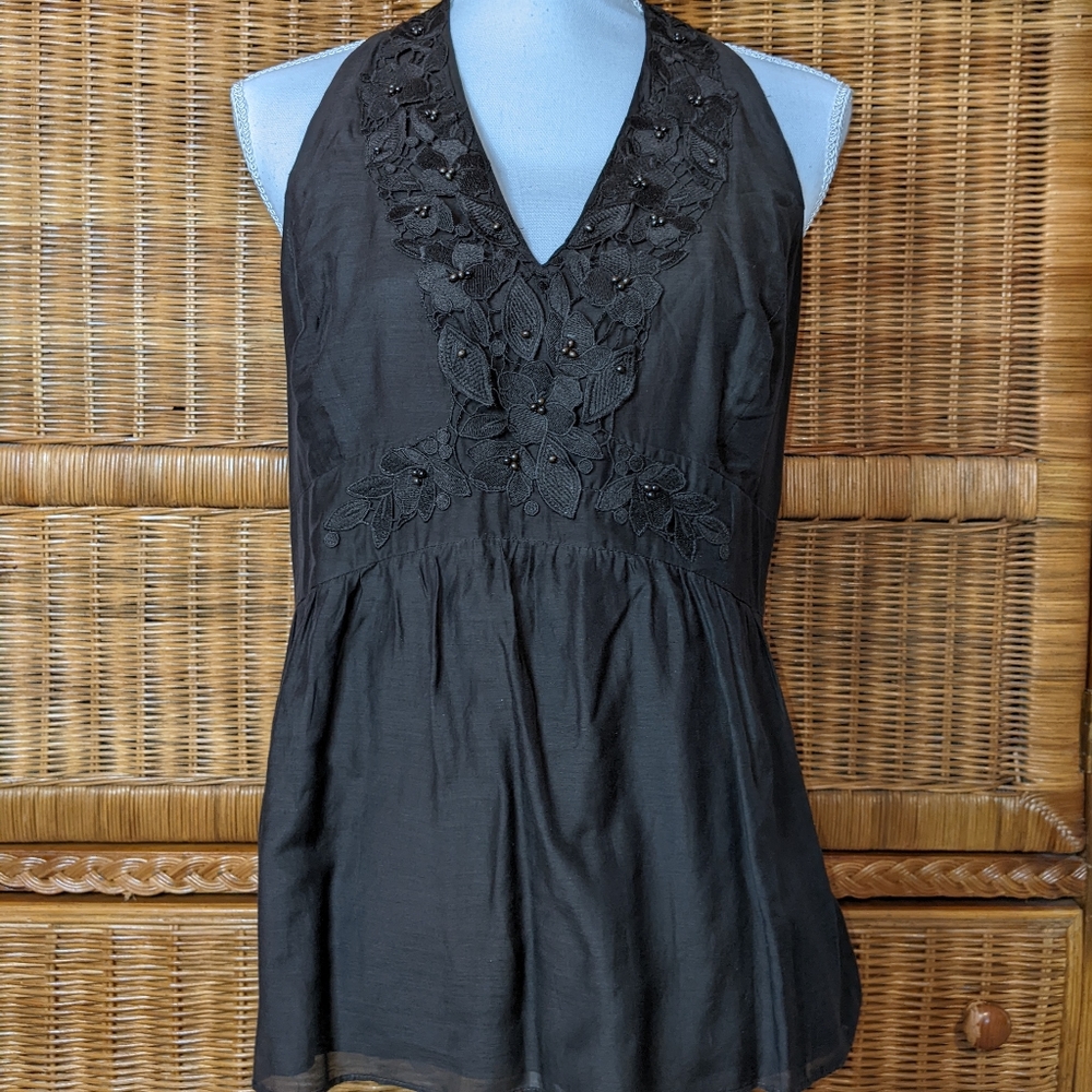Ann Taylor Halter Top w/ Floral Lace Detailing SIZE 10